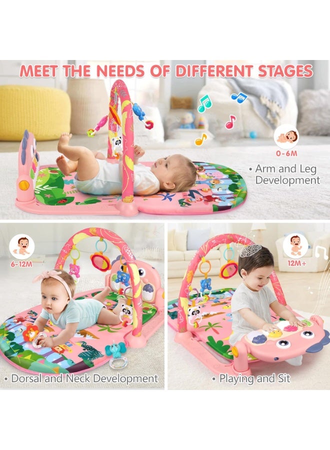 أل أيه بريشوس بساط لعب للأطفال، بساط أنشطة ممتع على شكل بيانو لوقت الاستلقاء على البطن مع 5 ألعاب حسية للأطفال الرضع، موسيقى وأضواء، هدايا للأولاد والبنات حديثي الولادة من عمر 0 ​​إلى 3 و6 و9 و12 شهرًا - Image 4